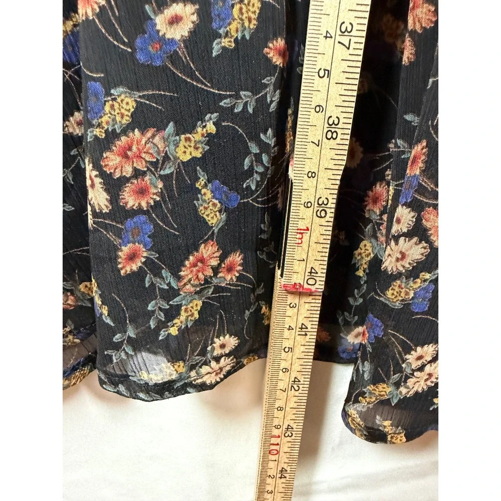 Dress Forum Floral Midi Dress Black Pink Blue Smocked Waist Ruffle sz S wedding‎